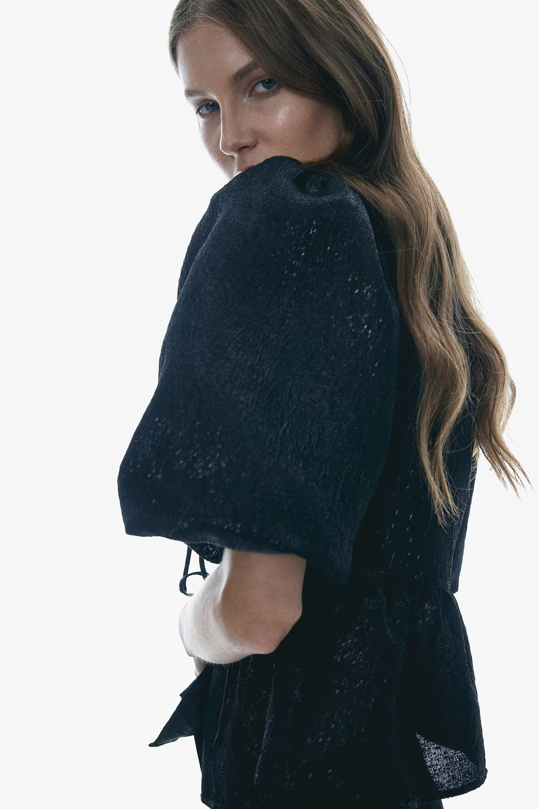 H&M Jacquard-Weave Tie-Front Blouse