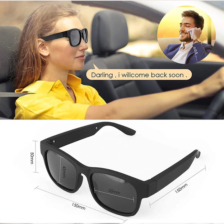 Mesase Unisex Smart Sunglasses with Bluetooth, Black