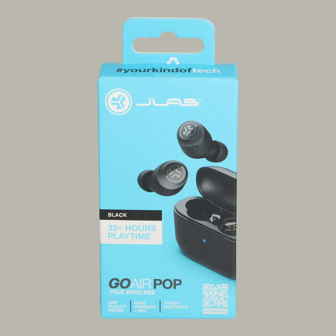 JLab Go Air Pop Bluetooth Earbuds, True Wireless with Charging Case, Black