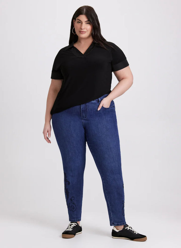 LAURA Joseph Ribkoff - Tonal Trim Polo Top
