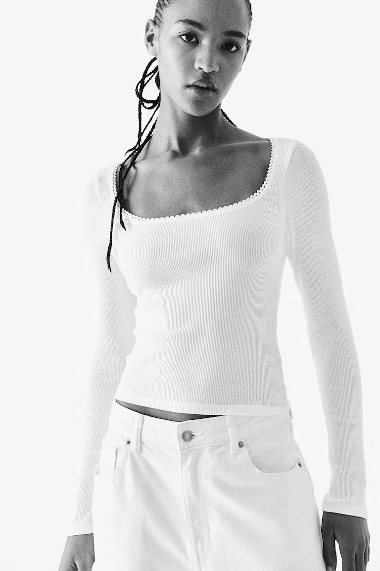 H&M Picot-Trimmed Cotton Top