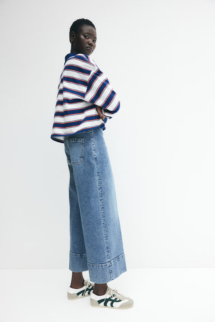 H&M High Rise Wide Leg Cropped Jeans