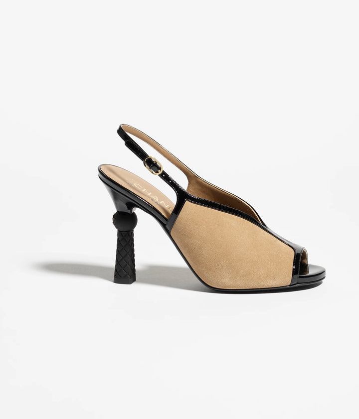 CHANEL Sandals Suede Calfskin & Patent Calfskin