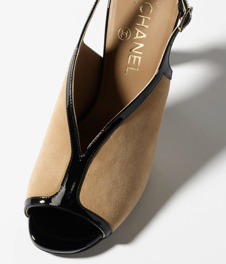 CHANEL Sandals Suede Calfskin & Patent Calfskin