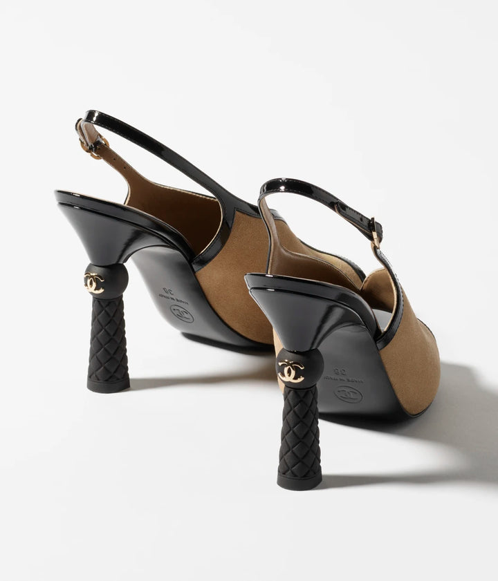 CHANEL Sandals Suede Calfskin & Patent Calfskin