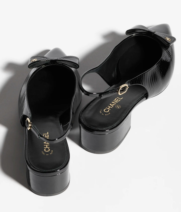 CHANEL Slingbacks Crumpled Patent Calfskin