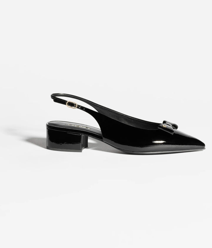CHANEL Slingbacks Crumpled Patent Calfskin