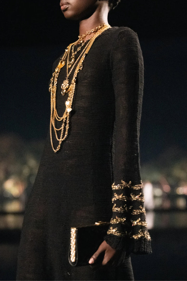 CHANEL Dress Embroidered Virgin Wool