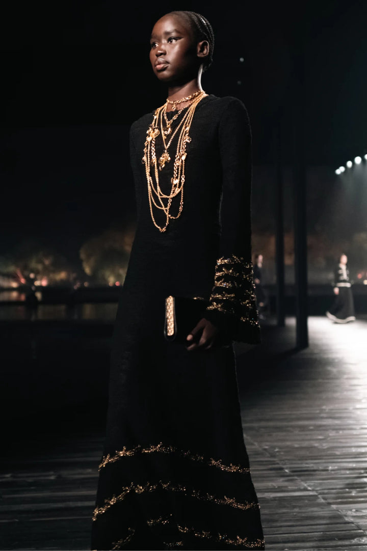 CHANEL Dress Embroidered Virgin Wool