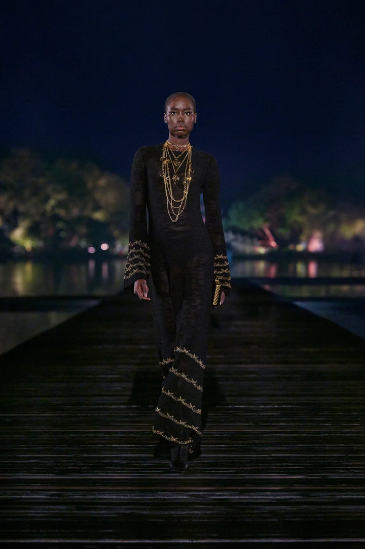 CHANEL Dress Embroidered Virgin Wool