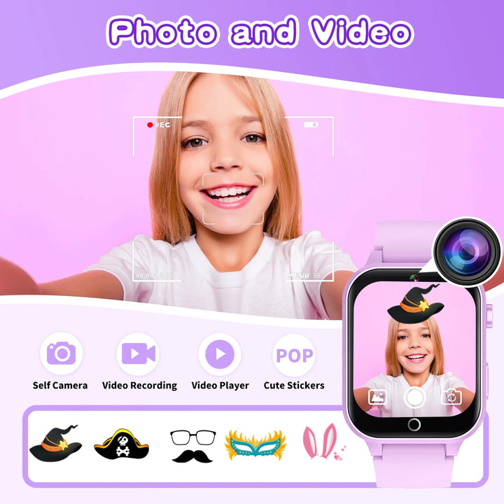 Vakzovy 1.54" Smart Watch for Girls Smart Watch for Kids with Camera Games Pedometer Video MP3 Flashlights Calculator Alarm Clock Children Touch Screen Purple