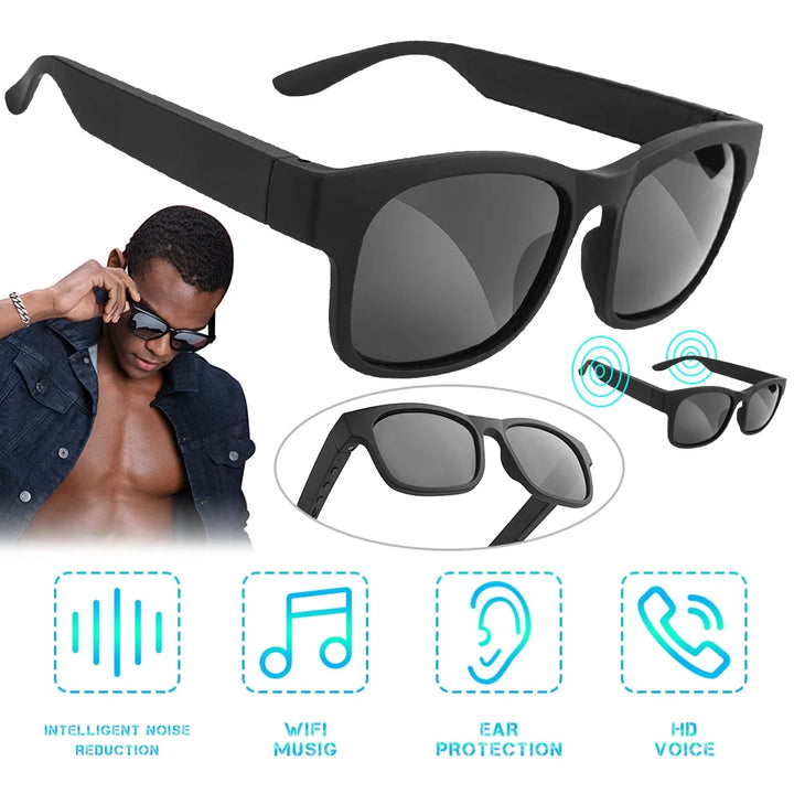 Mesase Unisex Smart Sunglasses with Bluetooth, Black