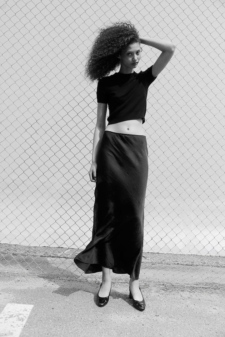H&M Crinkled Satin Maxi Skirt