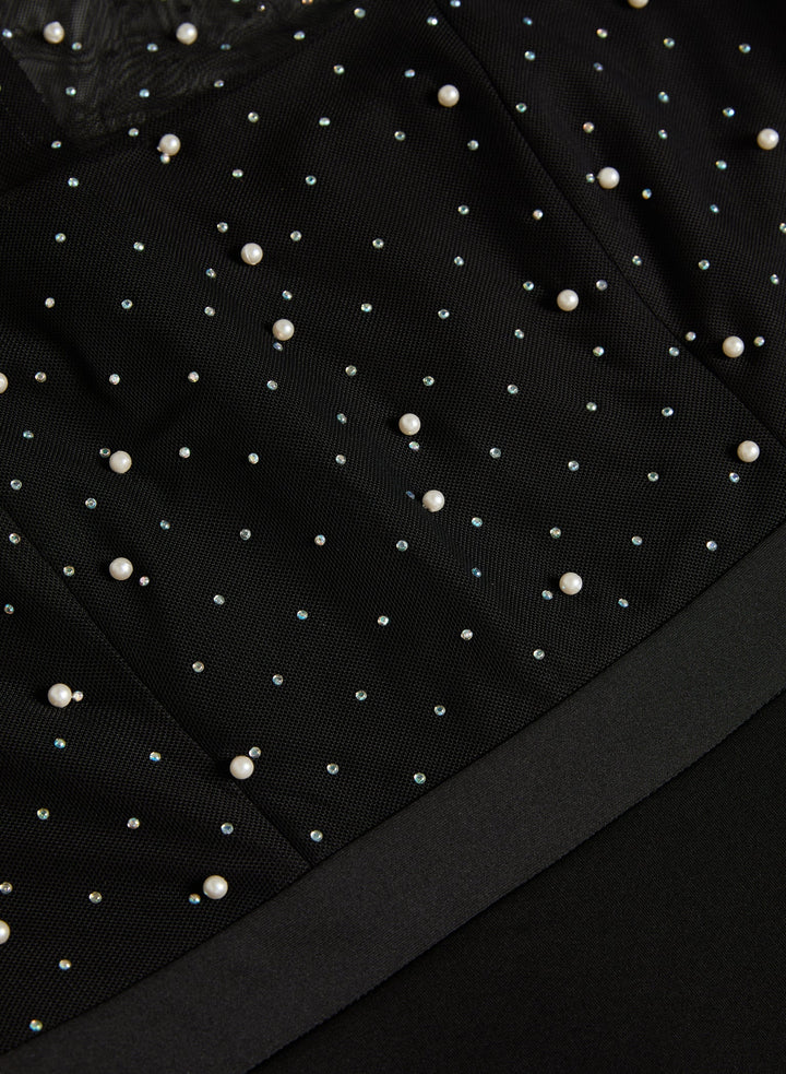 LAURA Pearl Embellished Mesh Detail Dress