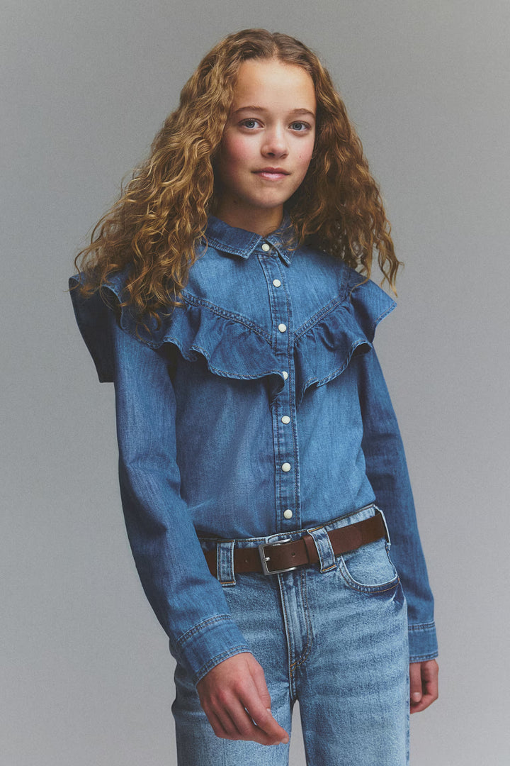 H&M Flounce-Detail Denim Shirt