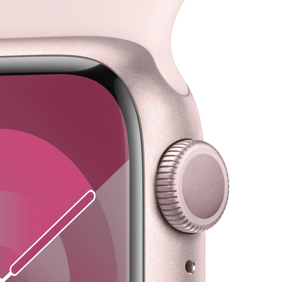 Apple Watch Series 9 [GPS 41mm] Smartwatch with Pink Aluminum Case and Light Pink Sport Band - S/M. Fitness Tracker, ECG Apps, Always-On Retina Display, Water Resistant
