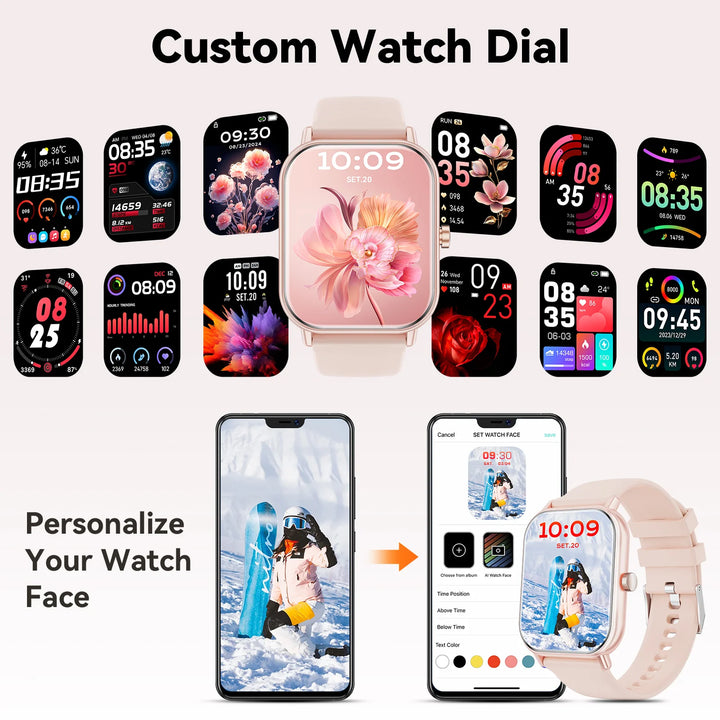 Mingdaln Smart Watch fits for Android and Iphone, IP68 Waterproof, Suitable for Women Men 100 Sports Modes 1.85 inch Fitness Tracker, with Answer/Make Calls/Message Reminder, （Milano Steel Band）