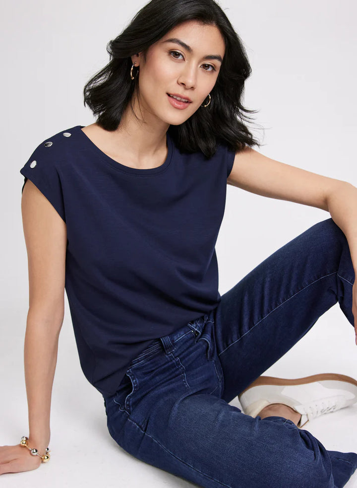 LAURA Metallic Button T-Shirt