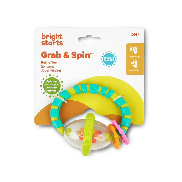 Bright Starts Grab & Spin Rattle Toy, 3 months to 3 years