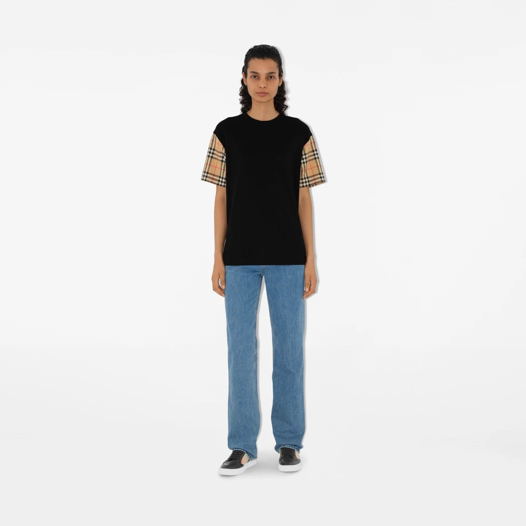 Burberry Check Sleeve Cotton T-shirt
