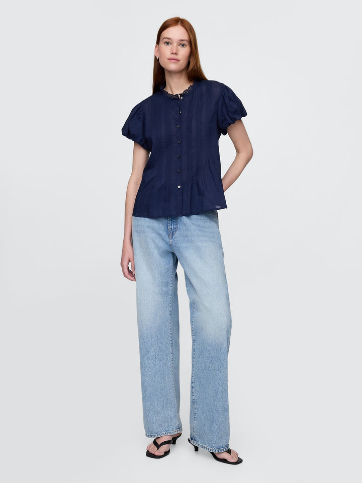 Gap Bubble-Sleeve Pintuck Top