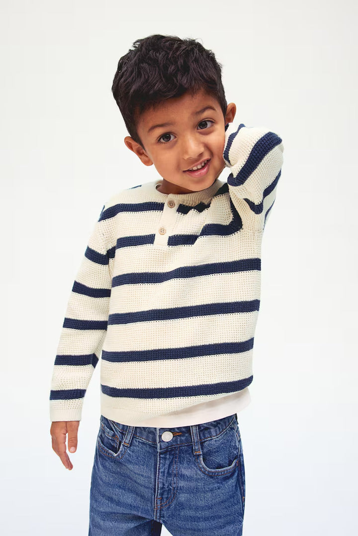 H&M WAFFLE-KNIT HENLEY SWEATER