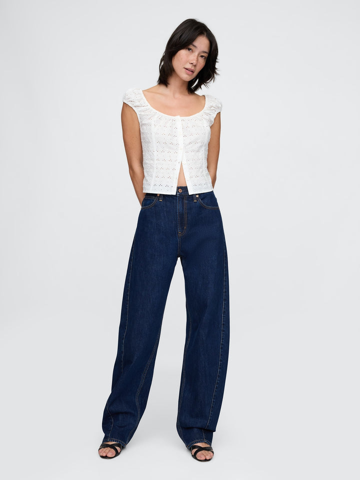 Gap Cap-Sleeve Eyelet Top
