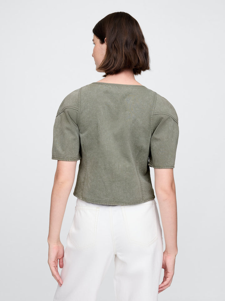 Gap Cropped Puff-Sleeve Denim Shirt