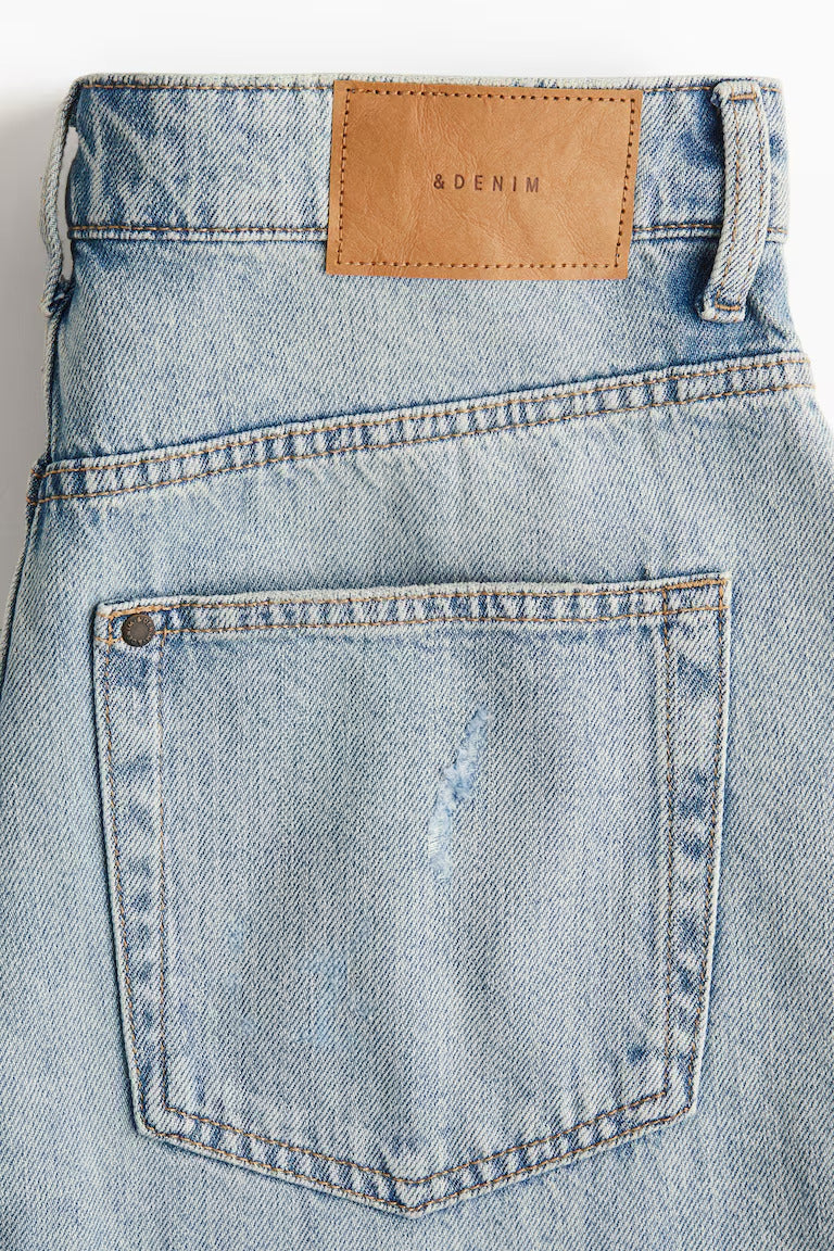 H&M HIGH-WAIST KNEE-LENGTH DENIM SHORTS