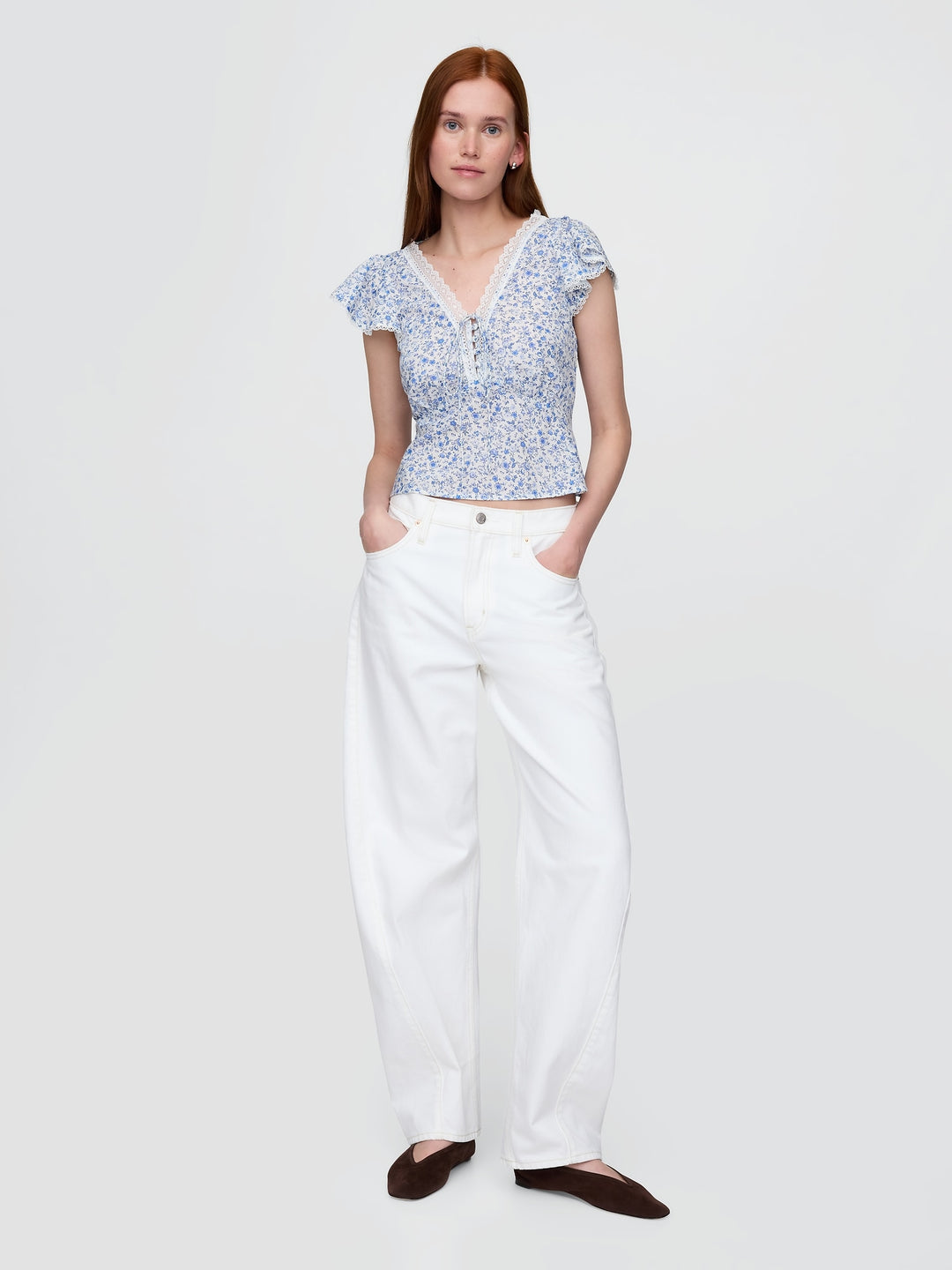 Gap Lace-Trim Floral Top
