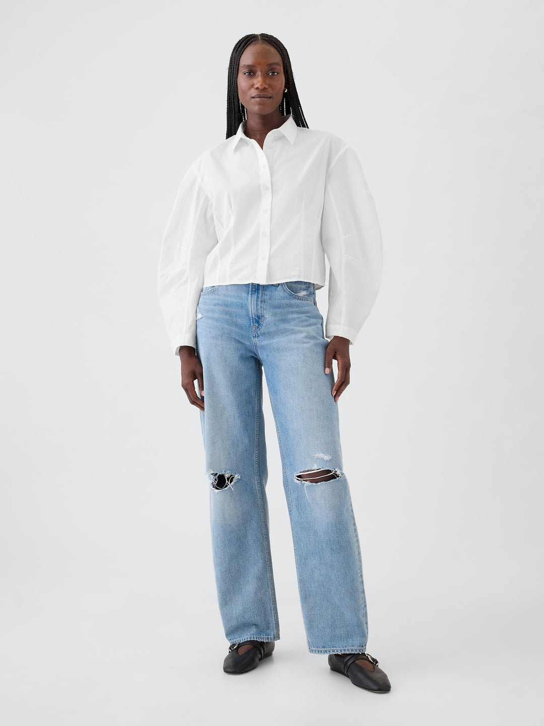 Gap Organic Cotton Poplin Barrel-Sleeve Cropped Shirt