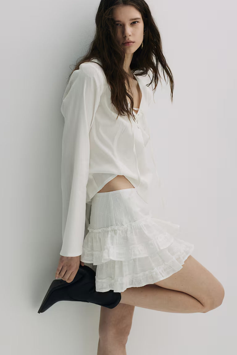H&M EMBROIDERED TIERED SKIRT
