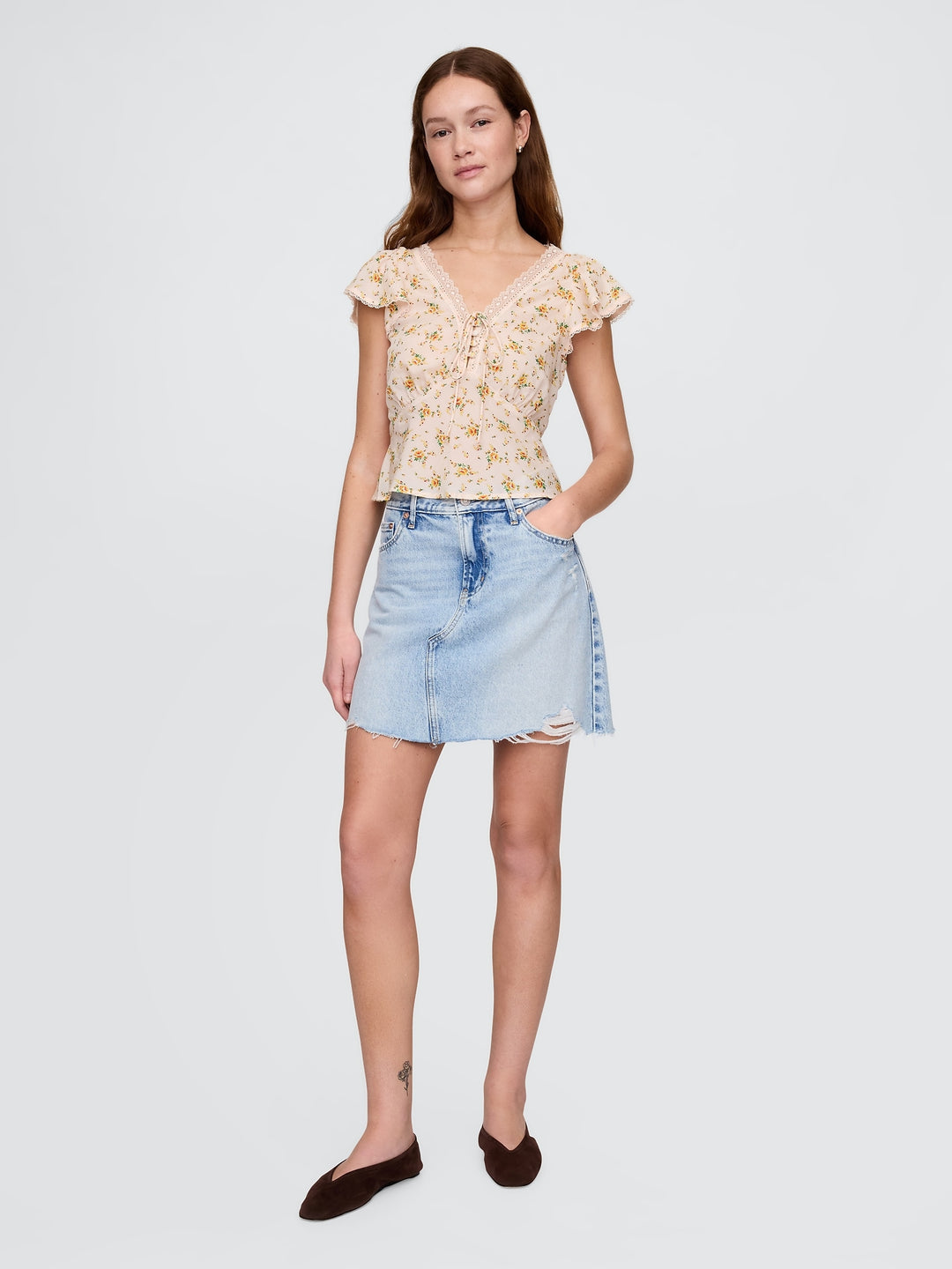 Gap Lace-Trim Floral Top