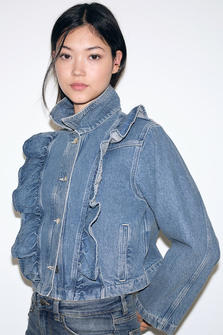 H&M Ruffle-Trimmed Denim Jacket