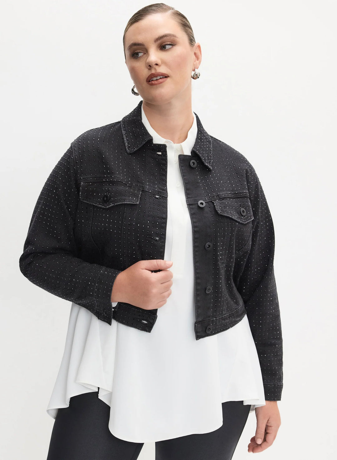 LAURA Melanie Lyne - Embellished Cropped Denim Jacket
