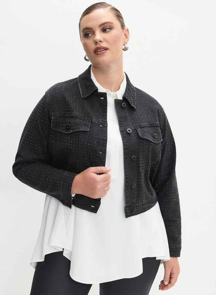 LAURA Melanie Lyne - Embellished Cropped Denim Jacket