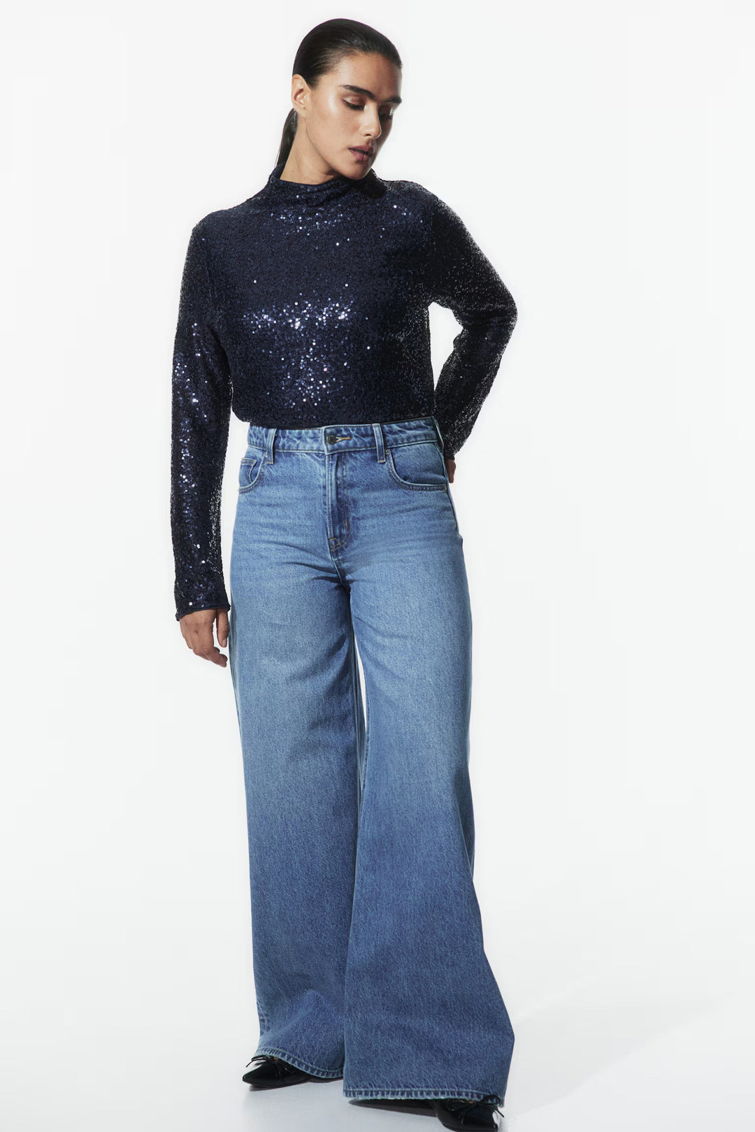 H&M Sequined Mock Turtleneck Top