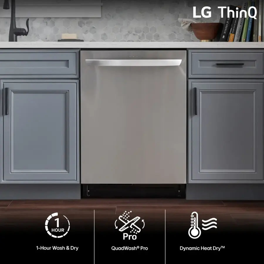 LG - 24" Top Control Smart Built-In Tub Dishwasher with 3rd Rack, QuadWash Pro and 42dba - Stainless Steel