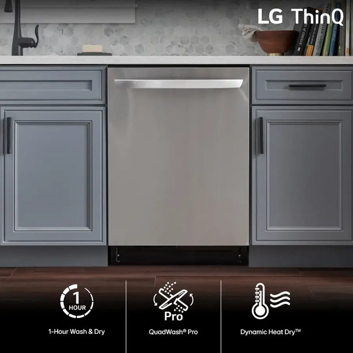 LG - 24" Top Control Smart Built-In Tub Dishwasher with 3rd Rack, QuadWash Pro and 42dba - Stainless Steel