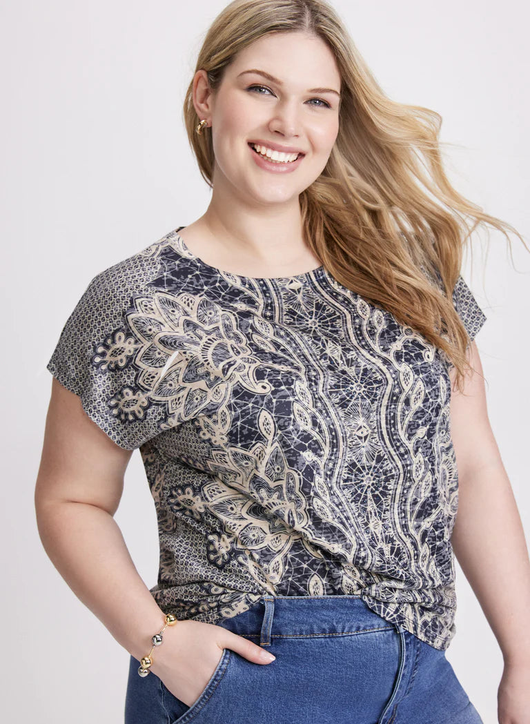 LAURA Abstract Rhinestone Embellished T-Shirt