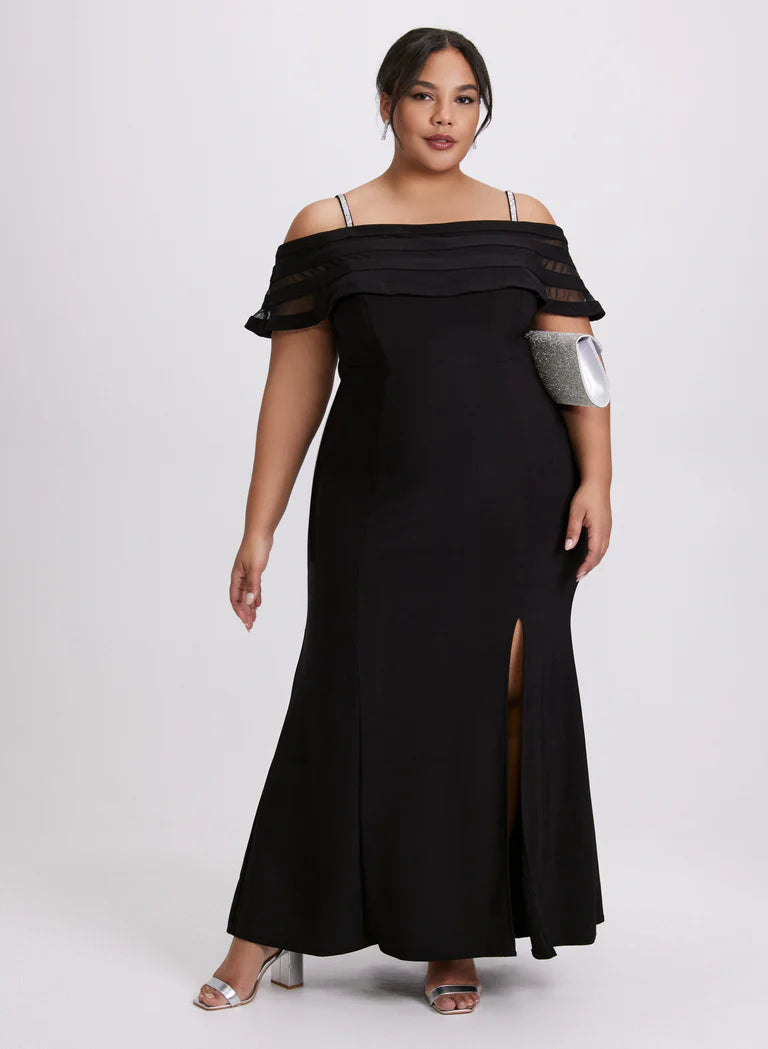 LAURA Off-Shoulder Sheer Panel Dress