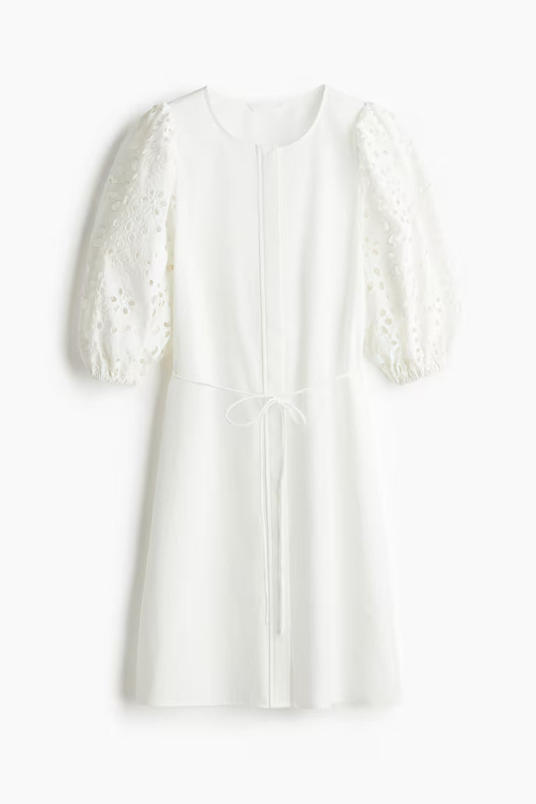 H&M Dress with Eyelet-Embroidered Sleeves
