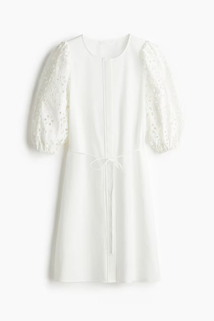 H&M Dress with Eyelet-Embroidered Sleeves
