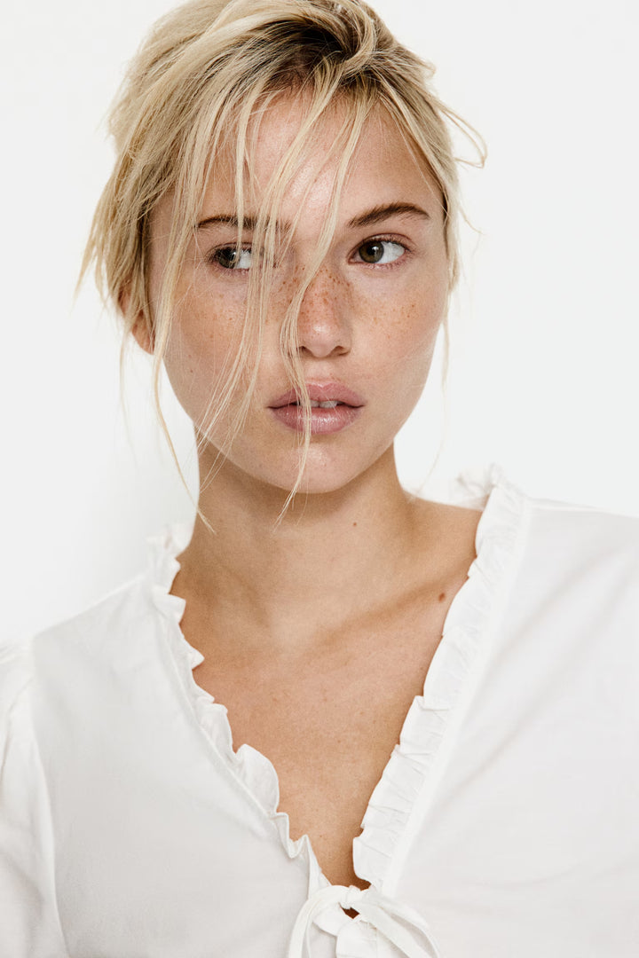 H&M Cotton Blouse with Eyelet Embroidery