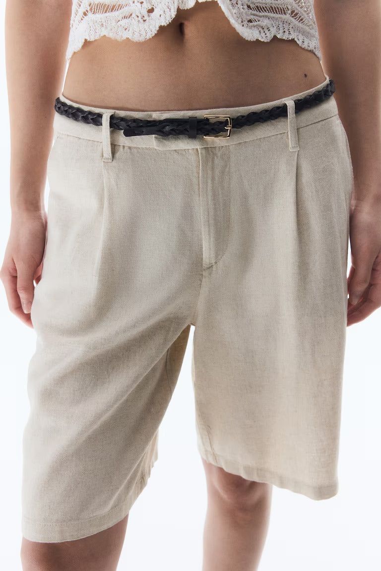 H&M KNEE-LENGTH LINEN-BLEND SHORTS