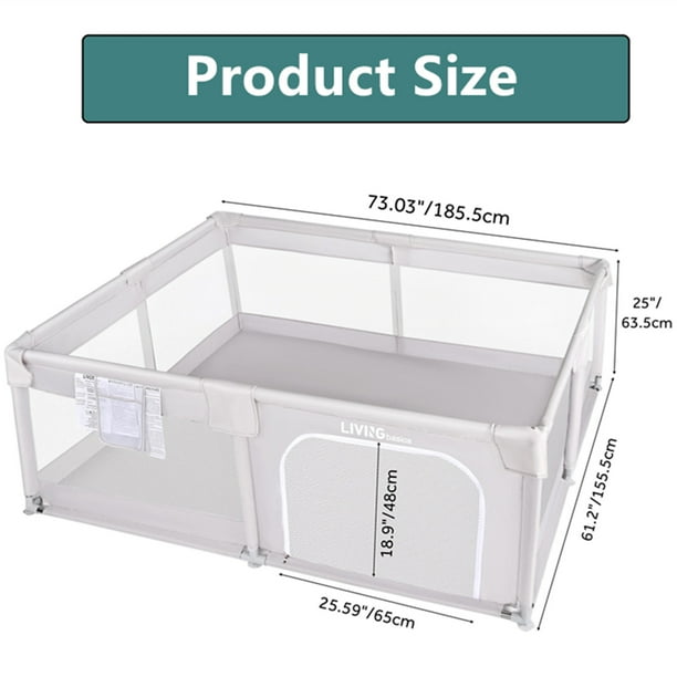 73"x61" Extra Large Baby Playpen, Kids Activity Safety Center with Zipper Door and Breathable Mesh ,Sturdy Play Yard for Babies and Toddlers, Light Grey