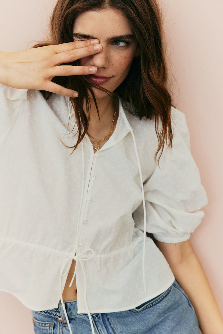 H&M Puff-Sleeved Cotton Blouse