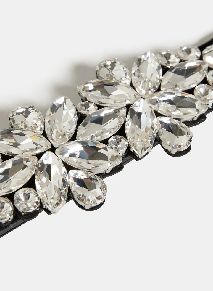 Laura Double Rhinestone Flower Elastic Belt