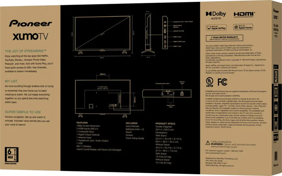 Pioneer - 40” Class LED HD Smart Xumo TV