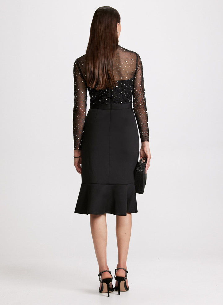 LAURA Pearl Embellished Mesh Detail Dress